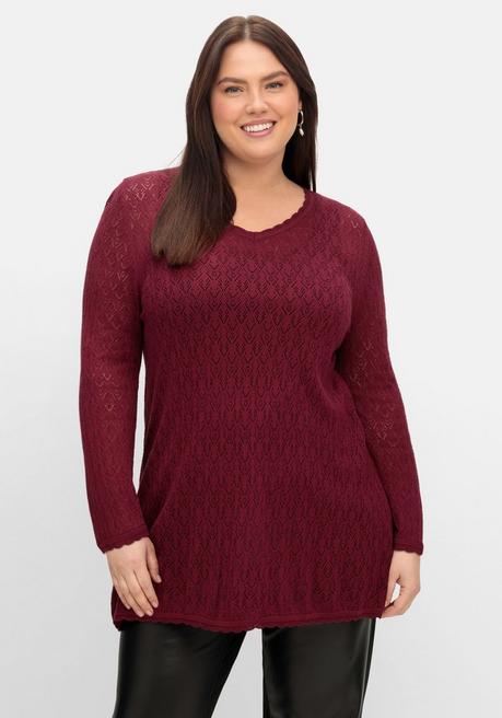 sheego Pullover aus Ajourstrick, in leichter A-Linie - weinrot sheego