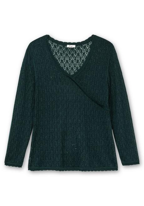 Sheego Pullover Aus Ajourstrick, In Wickeloptik - Tiefgrün Sheego
