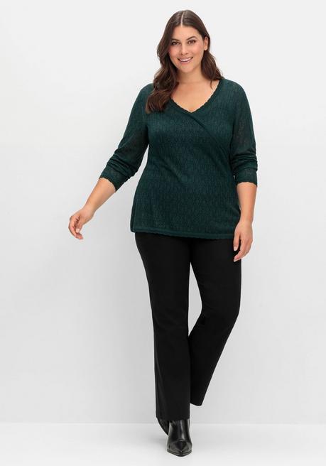 Sheego Pullover Aus Ajourstrick, In Wickeloptik - Tiefgrün Sheego