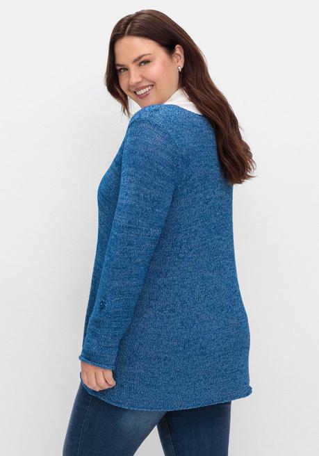 Sheego Pullover Aus Bändchengarn, Mit Krempelärmeln - Blaubeere Meliert Sheego