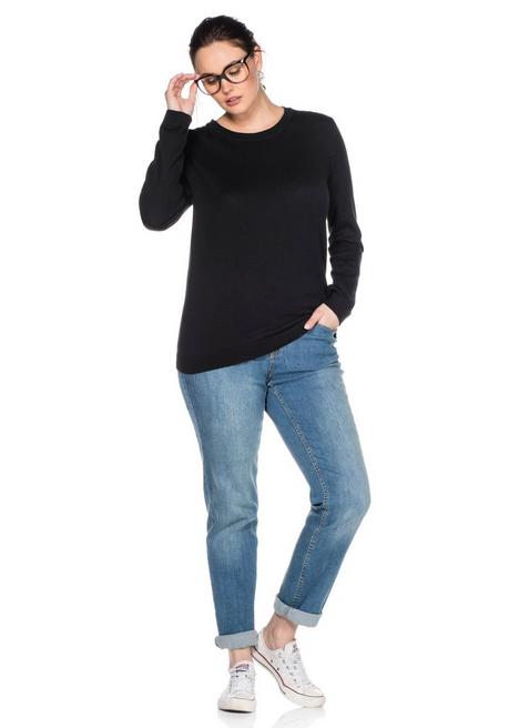 Sheego Pullover Aus Feinstrick Mit Rundhalsausschnitt - Schwarz Sheego