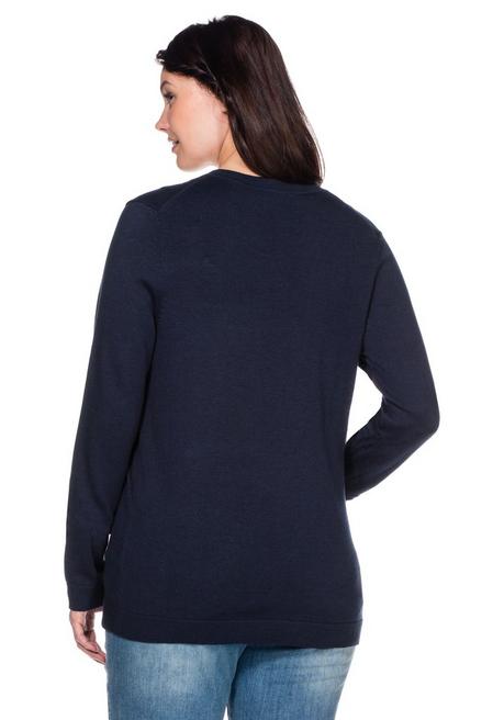 Sheego Pullover Aus Feinstrick Mit V-Ausschnitt - Marine Sheego