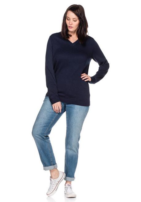 Sheego Pullover Aus Feinstrick Mit V-Ausschnitt - Marine Sheego