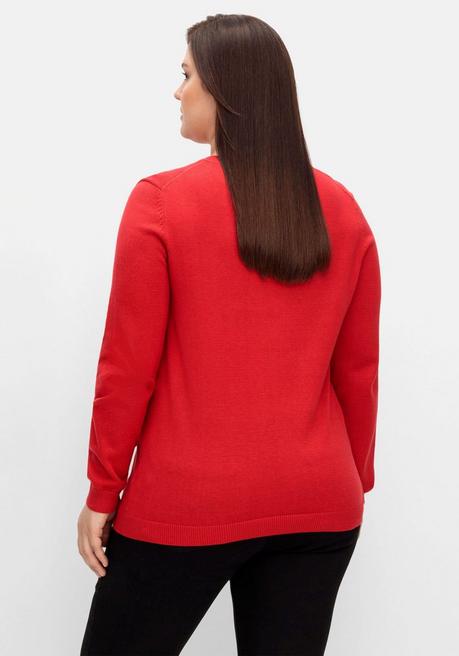 Sheego Pullover Aus Feinstrick Mit V-Ausschnitt - Mohnrot Sheego