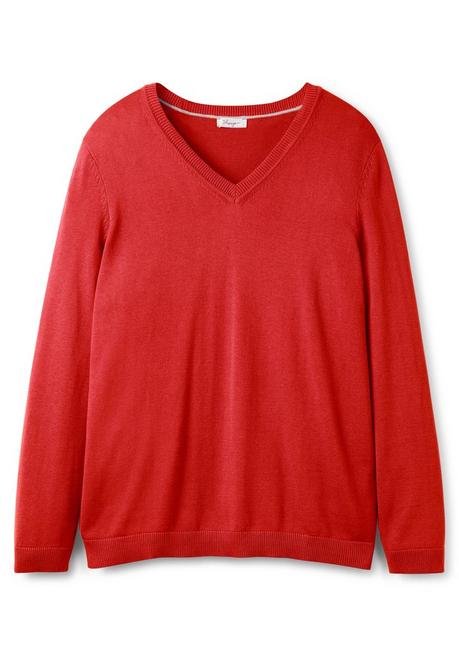 Sheego Pullover Aus Feinstrick Mit V-Ausschnitt - Mohnrot Sheego