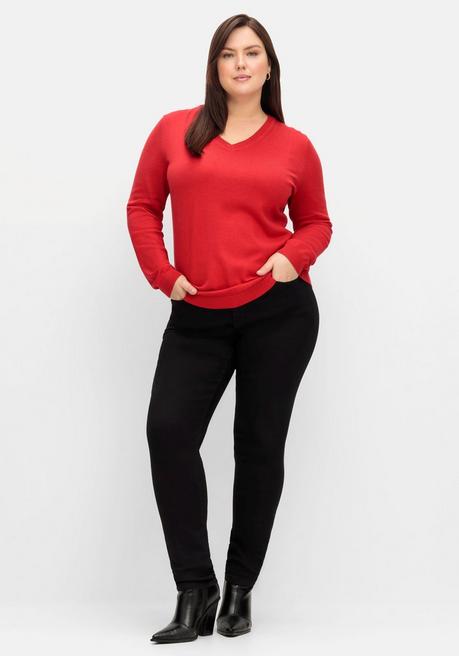 Sheego Pullover Aus Feinstrick Mit V-Ausschnitt - Mohnrot Sheego
