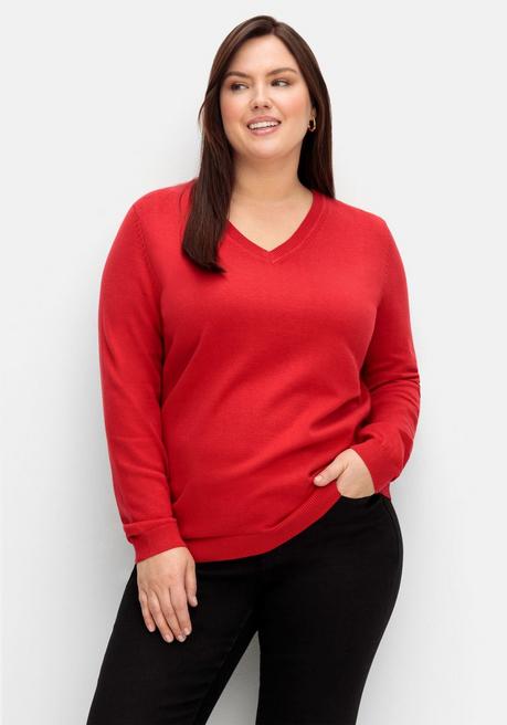 Sheego Pullover Aus Feinstrick Mit V-Ausschnitt - Mohnrot Sheego