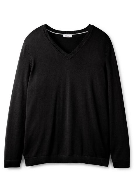 Sheego Pullover Aus Feinstrick Mit V-Ausschnitt - Schwarz Sheego