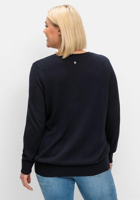 Sheego Pullover Aus Leichtem Strick, Mit Rundhalsausschnitt - Tiefblau Sheego