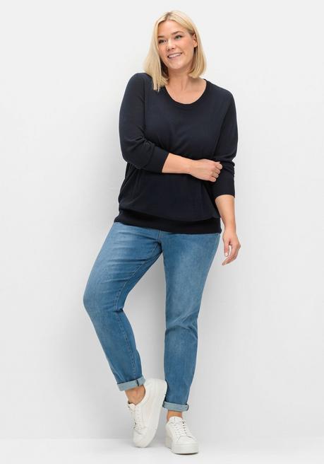 Sheego Pullover Aus Leichtem Strick, Mit Rundhalsausschnitt - Tiefblau Sheego