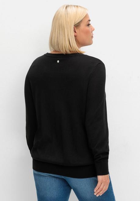 Sheego Pullover Aus Leichtem Strick, Mit Rundhalsausschnitt - Schwarz Sheego
