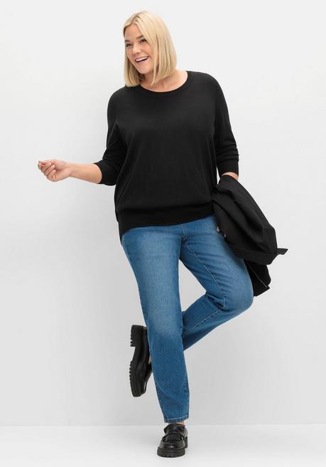 Sheego Pullover Aus Leichtem Strick, Mit Rundhalsausschnitt - Schwarz Sheego