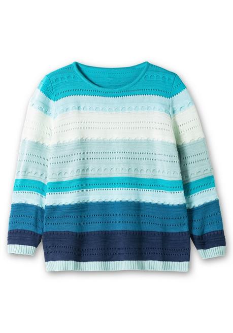 Sheego Pullover Im Colorblocking Und Ajourstrickmuster - Mint Gestreift Sheego