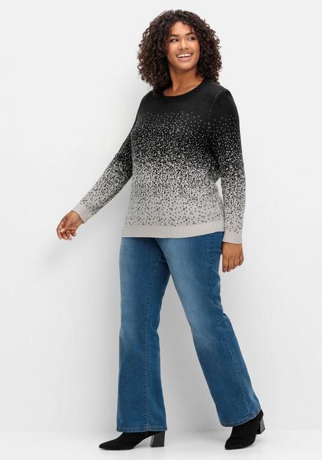 Sheego Pullover Im Jacquardstrick, Mit Farbverlauf - Schwarz Gemustert Sheego