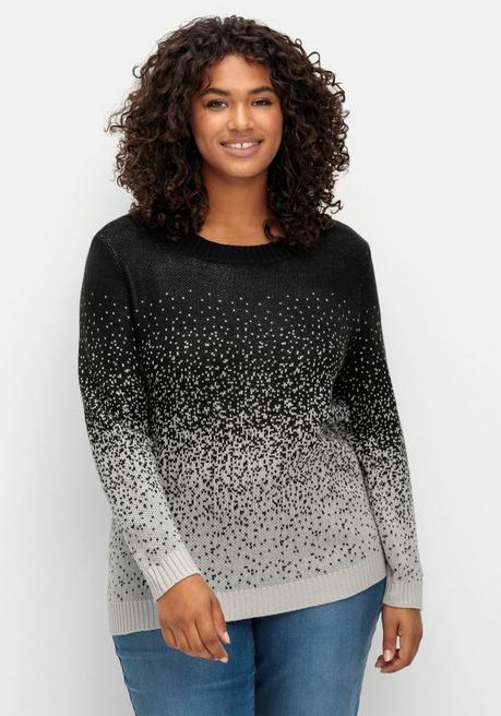 Sheego Pullover Im Jacquardstrick, Mit Farbverlauf - Schwarz Gemustert Sheego