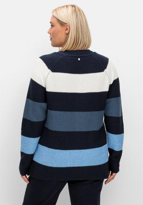 Sheego Pullover Im Patentstrick, Mit Blockstreifen - Nachtblau Gestreift Sheego