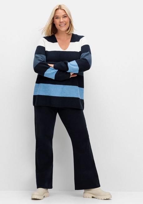 Sheego Pullover Im Patentstrick, Mit Blockstreifen - Nachtblau Gestreift Sheego