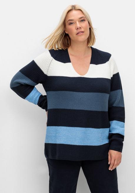sheego Pullover im Patentstrick, mit Blockstreifen - nachtblau gestreift sheego