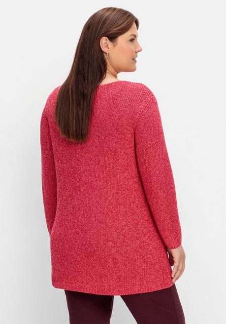 Sheego Pullover Im Patentstrick, Mit U-Boot-Ausschnitt - Magenta Meliert Sheego