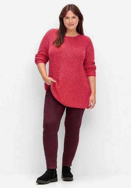 Sheego Pullover Im Patentstrick, Mit U-Boot-Ausschnitt - Magenta Meliert Sheego