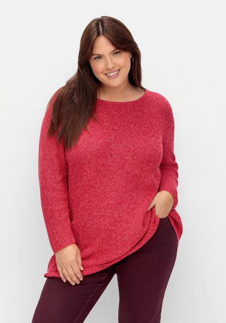Sheego Pullover Im Patentstrick, Mit U-Boot-Ausschnitt - Magenta Meliert Sheego