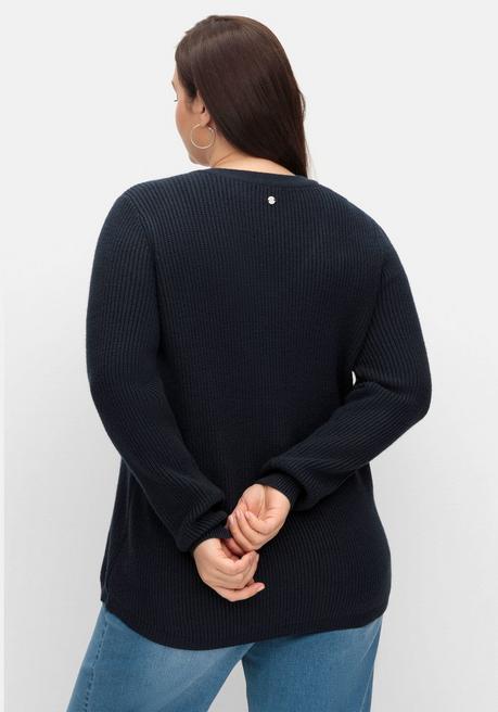 Sheego Pullover Im Patentstrickmuster, In Leichter A-Linie - Nachtblau Sheego