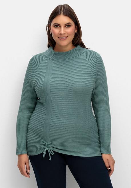 Sheego X Collection L. Pullover Im Rippstrick, Mit Raffung Vorn - Jade Sheego