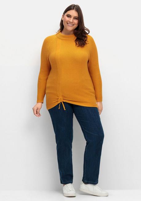 Sheego X Collection L. Pullover Im Rippstrick, Mit Raffung Vorn - Ocker Sheego