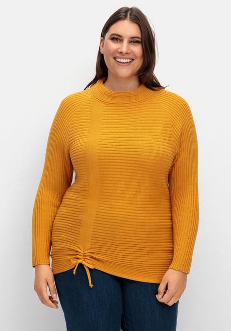 Sheego X Collection L. Pullover Im Rippstrick, Mit Raffung Vorn - Ocker Sheego