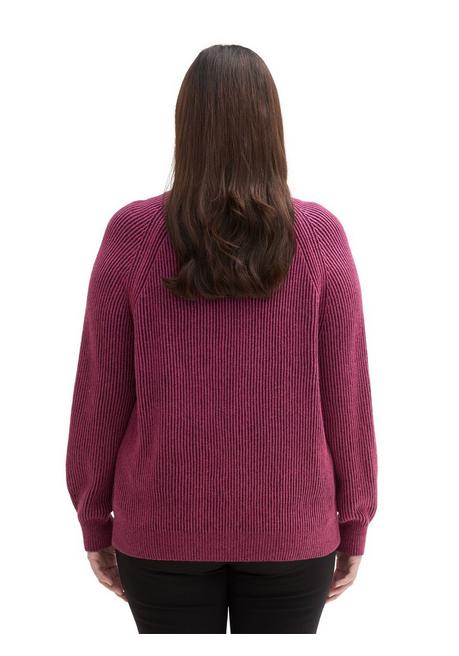TOM TAILOR Plus Pullover Im Rippstrick, Mit Stehkragen - Beere Sheego