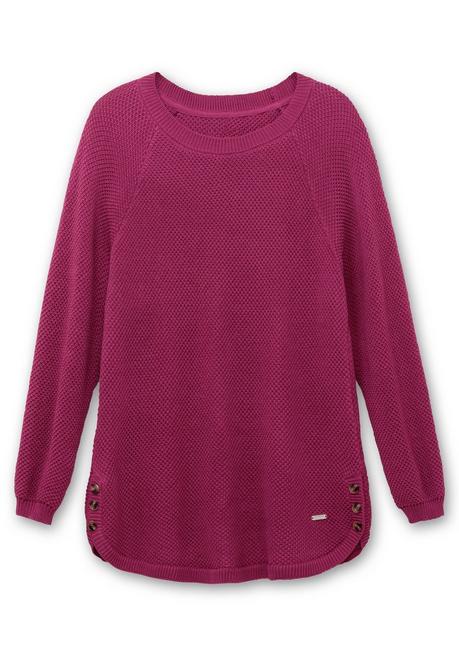 Sheego Pullover Im Strukturstrick, Mit Zierknöpfen Seitlich - Magenta Sheego