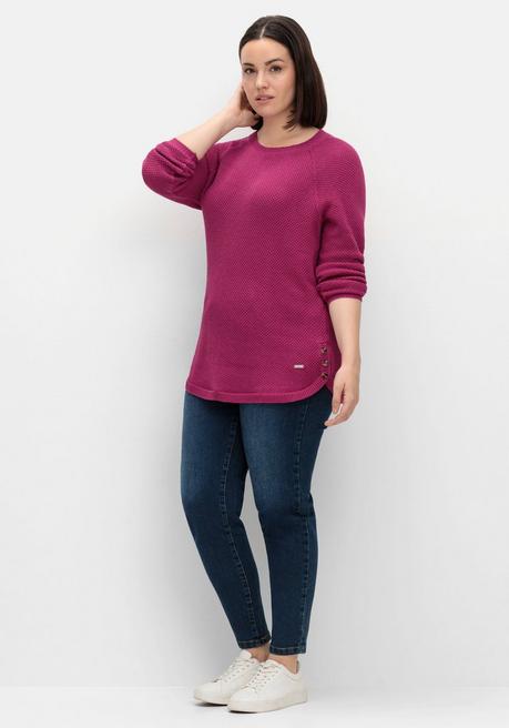 Sheego Pullover Im Strukturstrick, Mit Zierknöpfen Seitlich - Magenta Sheego