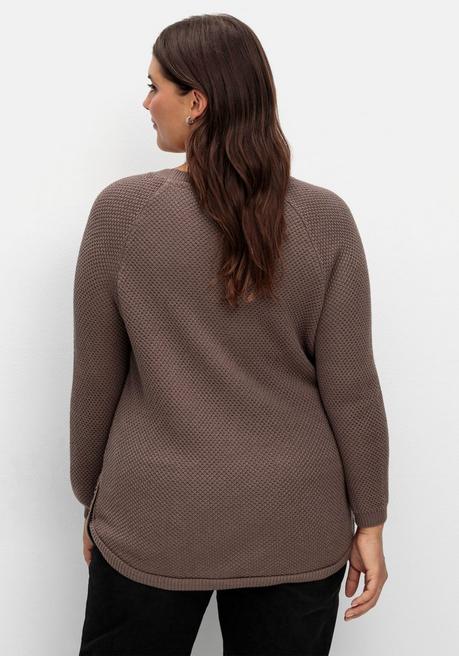Sheego Pullover Im Strukturstrick, Mit Zierknöpfen Seitlich - Dunkeltaupe Sheego