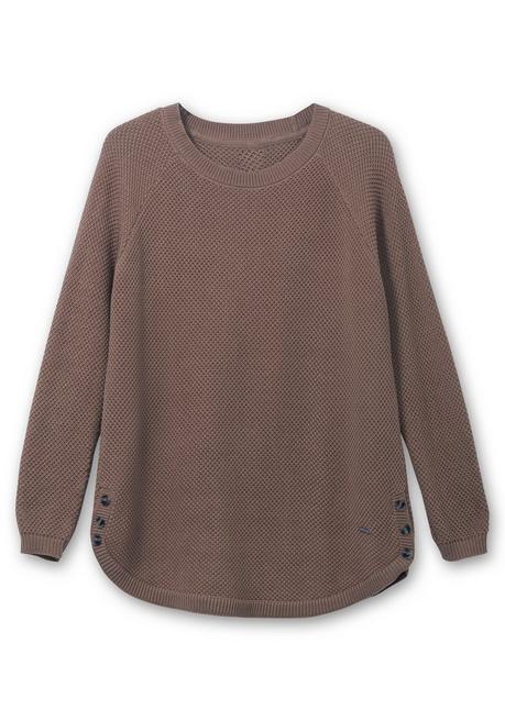 Sheego Pullover Im Strukturstrick, Mit Zierknöpfen Seitlich - Dunkeltaupe Sheego