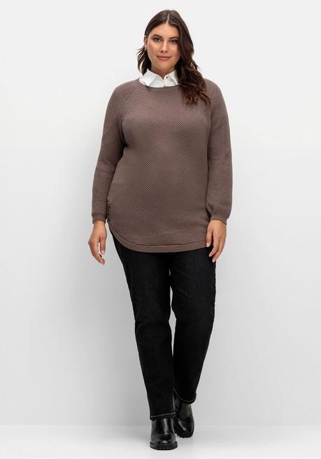 Sheego Pullover Im Strukturstrick, Mit Zierknöpfen Seitlich - Dunkeltaupe Sheego