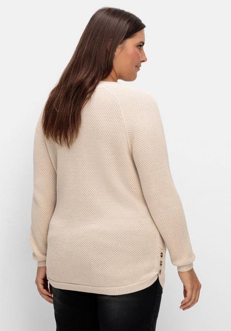 Sheego Pullover Im Strukturstrick, Mit Zierknöpfen Seitlich - Beigefarben Sheego