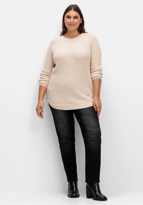 Sheego Pullover Im Strukturstrick, Mit Zierknöpfen Seitlich - Beigefarben Sheego