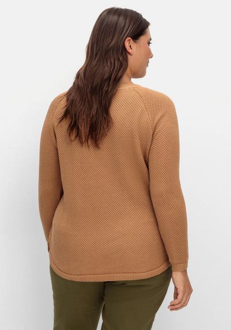Sheego Pullover Im Strukturstrick, Mit Zierknöpfen Seitlich - Camelfarben Sheego