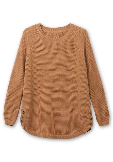 Sheego Pullover Im Strukturstrick, Mit Zierknöpfen Seitlich - Camelfarben Sheego