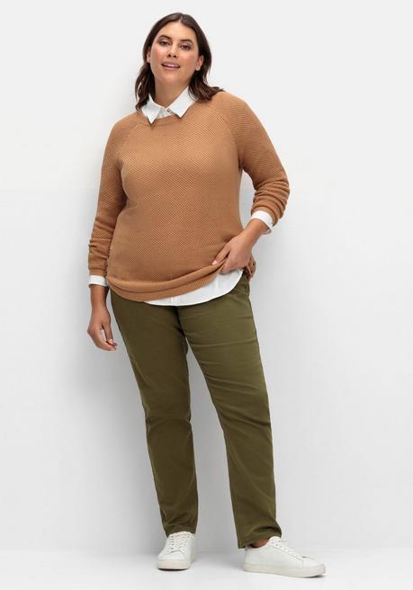 Sheego Pullover Im Strukturstrick, Mit Zierknöpfen Seitlich - Camelfarben Sheego