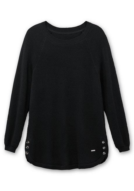 Sheego Pullover Im Strukturstrick, Mit Zierknöpfen Seitlich - Schwarz Sheego