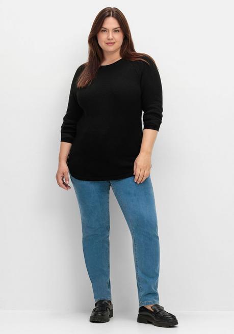 Sheego Pullover Im Strukturstrick, Mit Zierknöpfen Seitlich - Schwarz Sheego