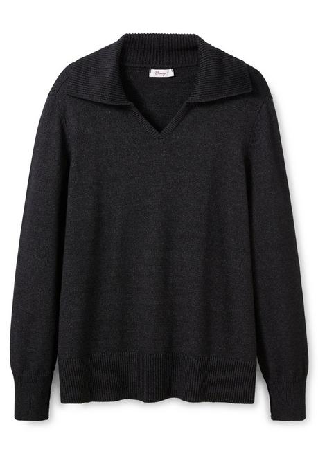 Sheego Pullover In A-Linie, Mit Großem Rippstrick-Kragen - Schwarz Meliert Sheego