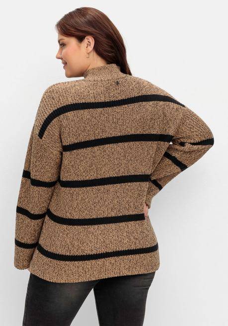 Sheego Pullover In Boxy-Form, Mit Streifenmuster - Cappuccino-schwarz Sheego