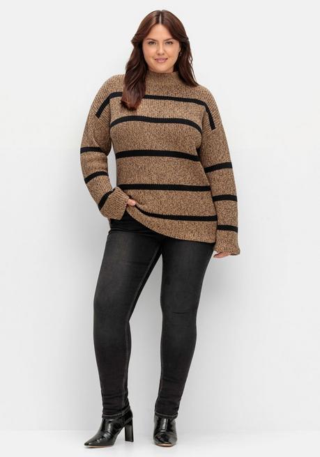 Sheego Pullover In Boxy-Form, Mit Streifenmuster - Cappuccino-schwarz Sheego
