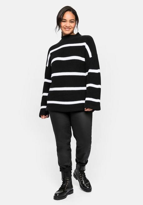 Sheego Pullover In Boxy-Form, Mit Streifenmuster - Schwarz-weiß Sheego