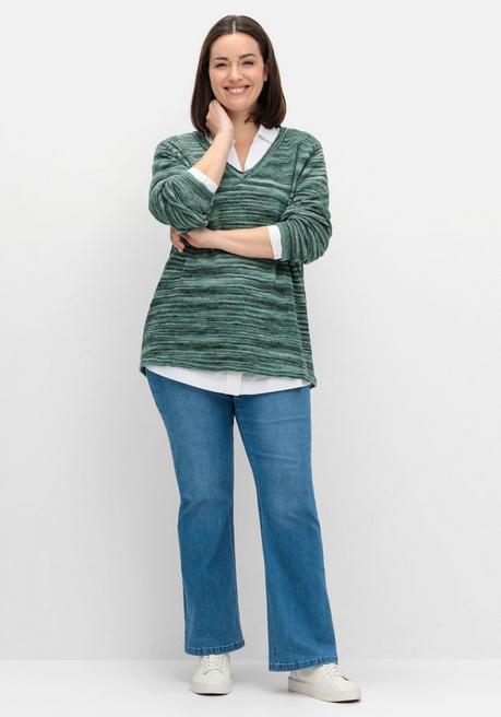 Sheego Pullover In Flammgarn-Struktur - Tiefgrün Sheego