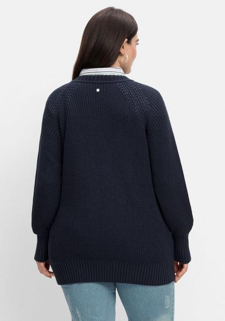 Sheego Pullover In Perlfangstruktur, Mit Zopfmuster - Nachtblau Sheego