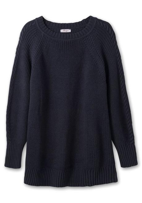 Sheego Pullover In Perlfangstruktur, Mit Zopfmuster - Nachtblau Sheego