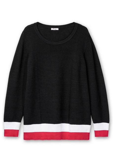 Sheego Pullover In Rippoptik, Mit Ringelbündchen - Schwarz Sheego